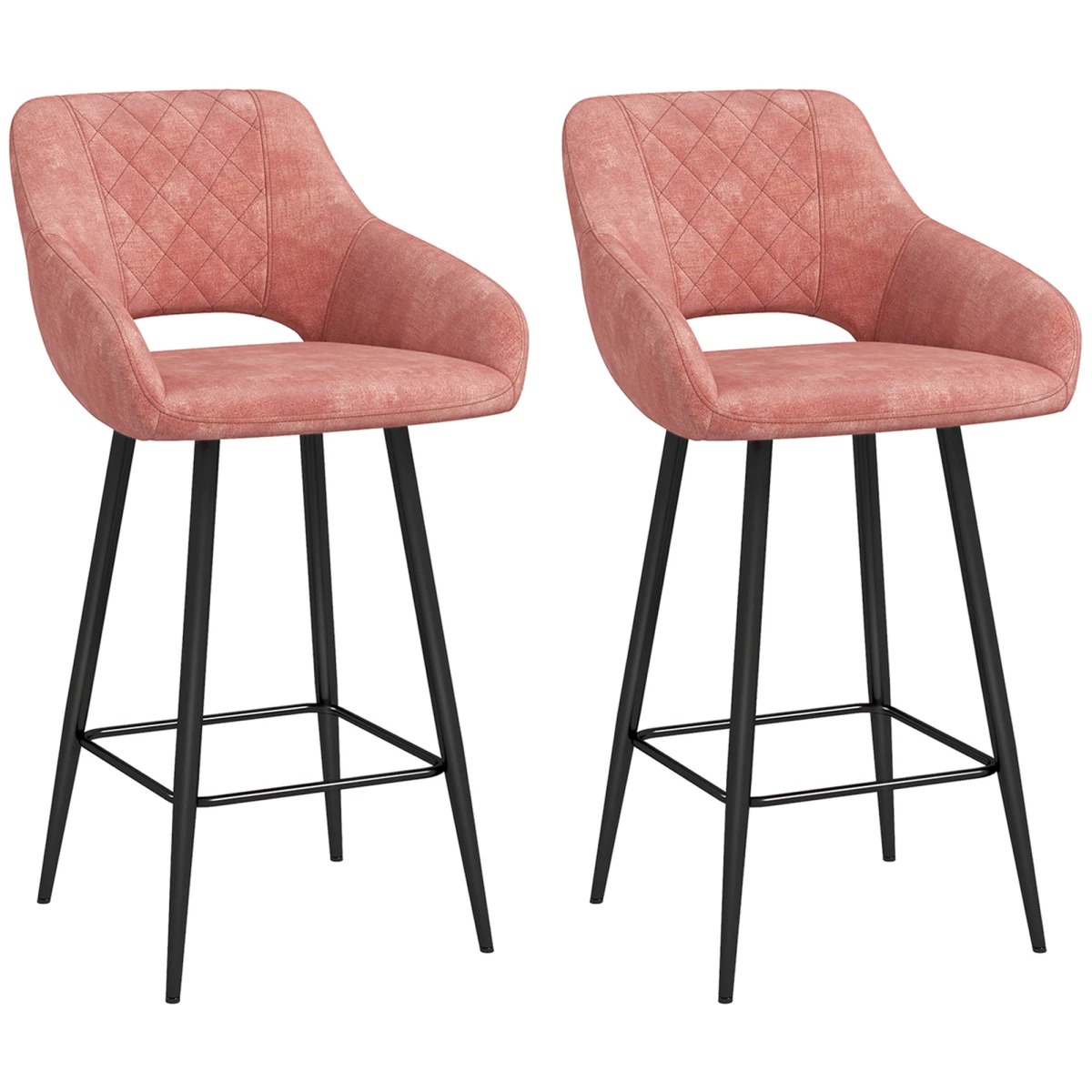HOMCOM Bar Stools Set of 2, Velvet-Touch Fabric Counter Height Bar Chairs Pink -