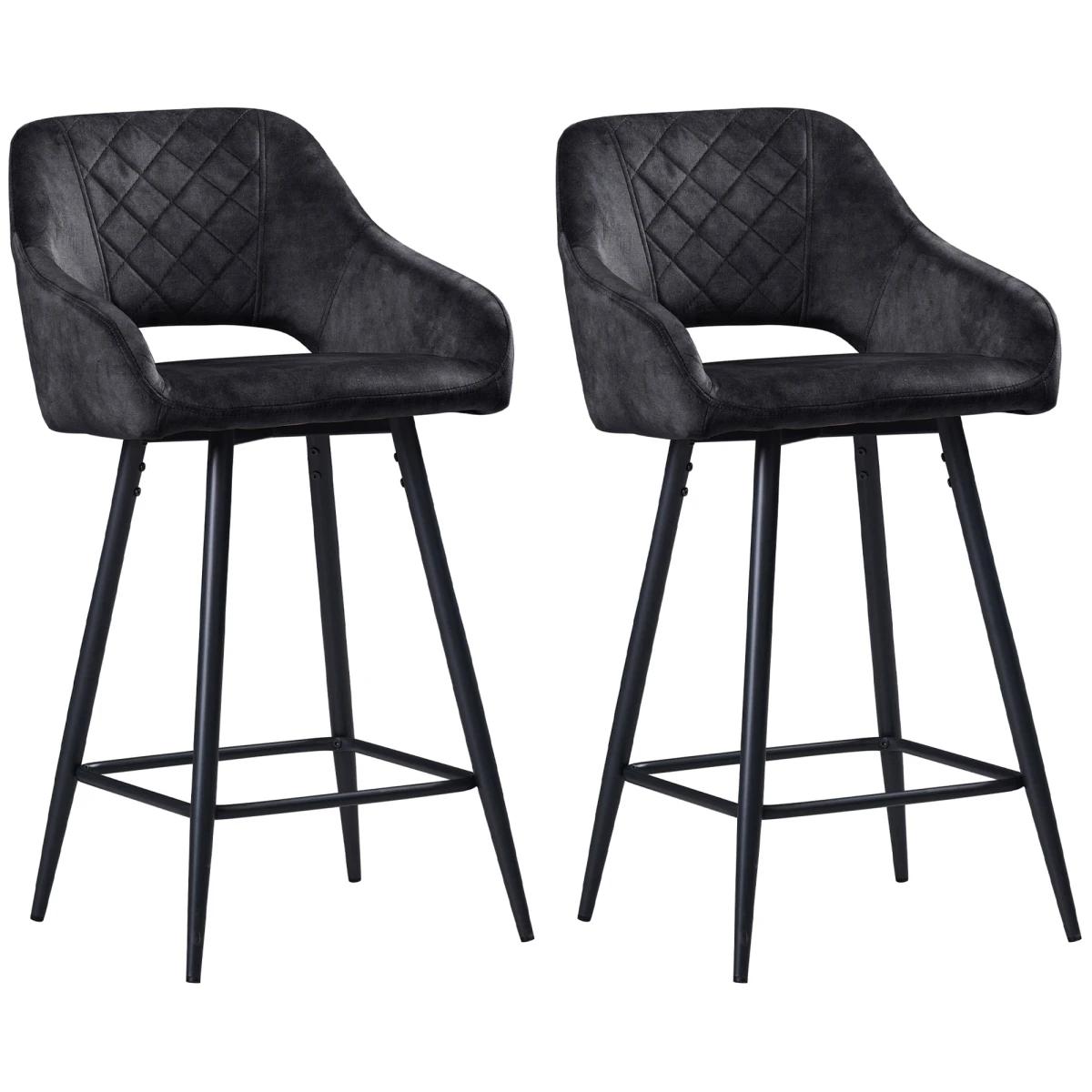 HOMCOM Bar Stools Set of 2, Velvet-Touch Fabric Counter Height Bar Chairs Pink -