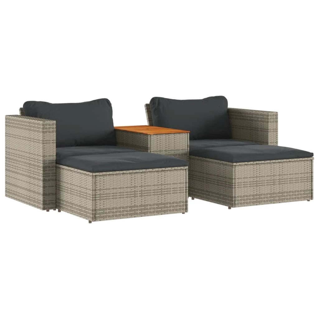 vidaXL vidaXL 5 Piece Garden Sofa Set with Cushions Black Poly Rattan Acacia - Garden Sofa Sets