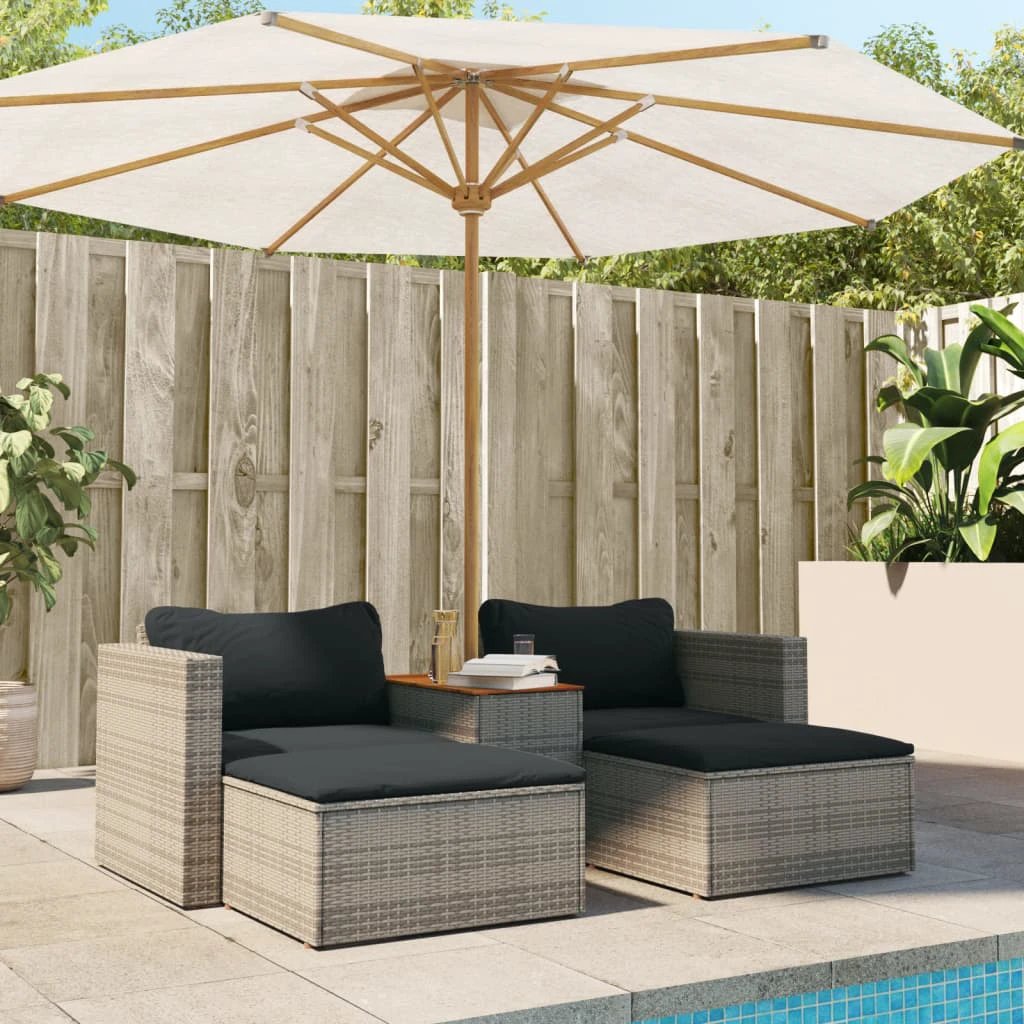 vidaXL vidaXL 5 Piece Garden Sofa Set with Cushions Black Poly Rattan Acacia - Garden Sofa Sets