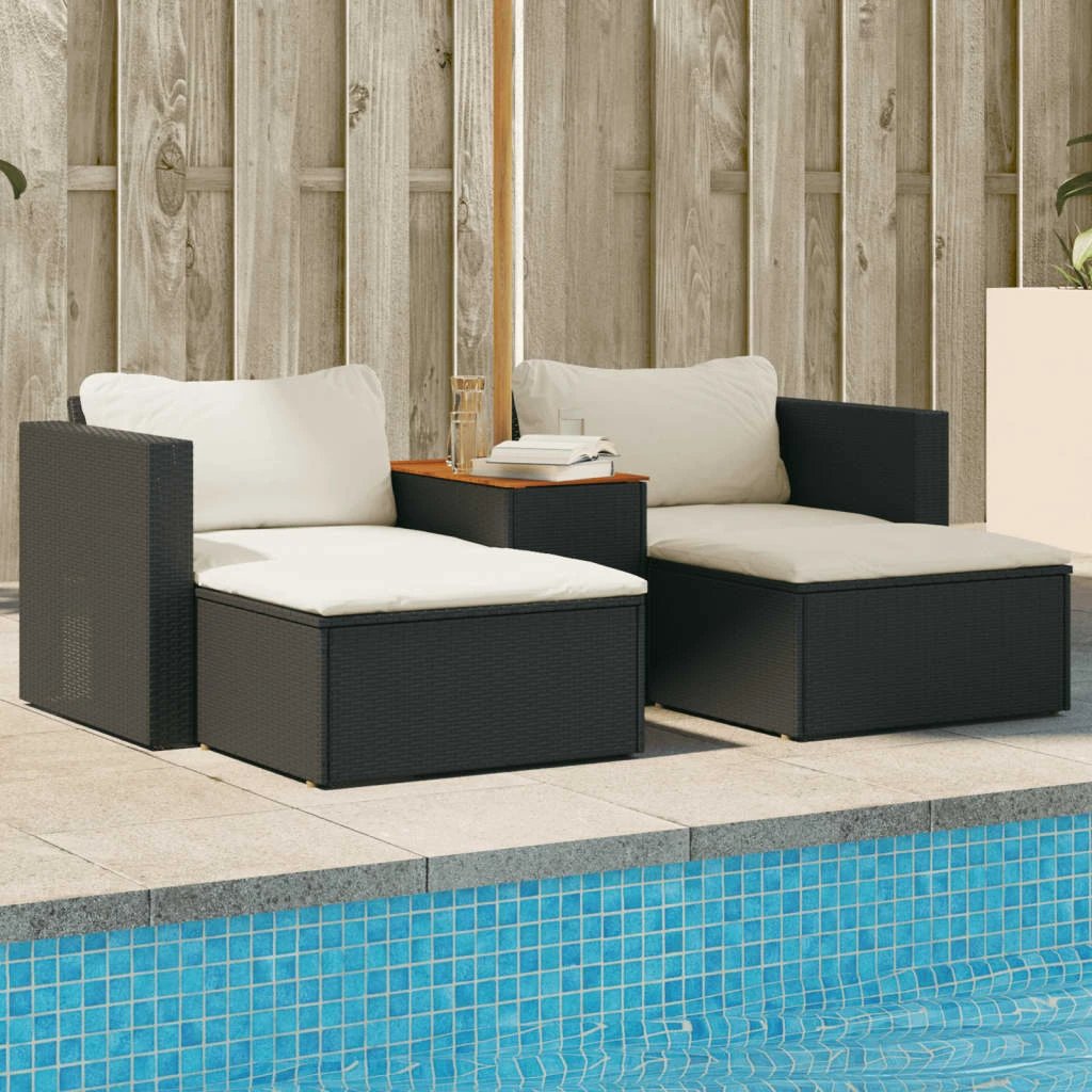 vidaXL vidaXL 5 Piece Garden Sofa Set with Cushions Black Poly Rattan Acacia - Garden Sofa Sets