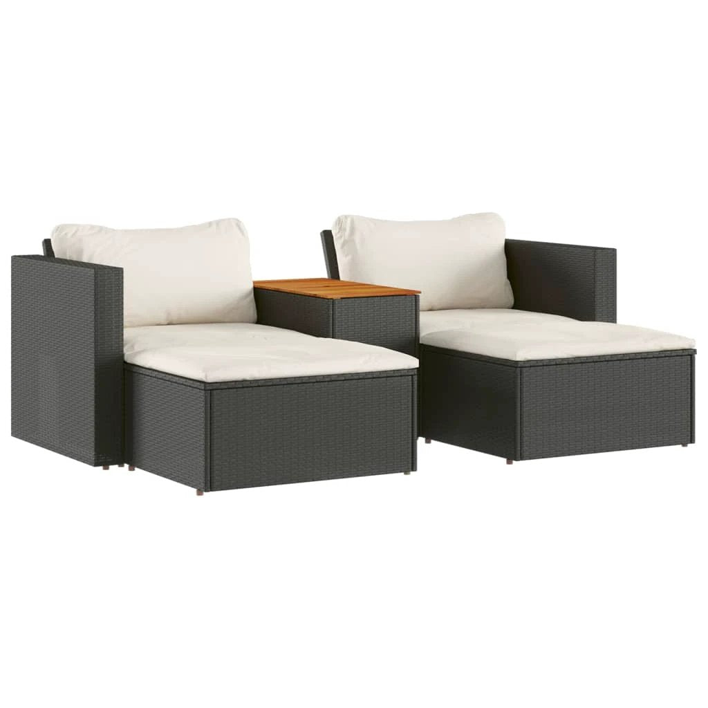 vidaXL vidaXL 5 Piece Garden Sofa Set with Cushions Black Poly Rattan Acacia - Garden Sofa Sets