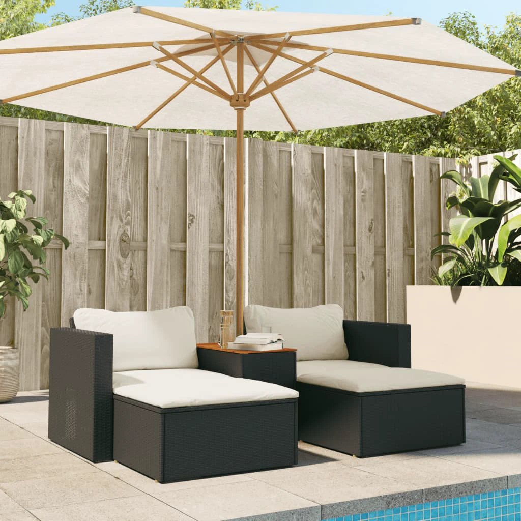 vidaXL vidaXL 5 Piece Garden Sofa Set with Cushions Black Poly Rattan Acacia - Garden Sofa Sets