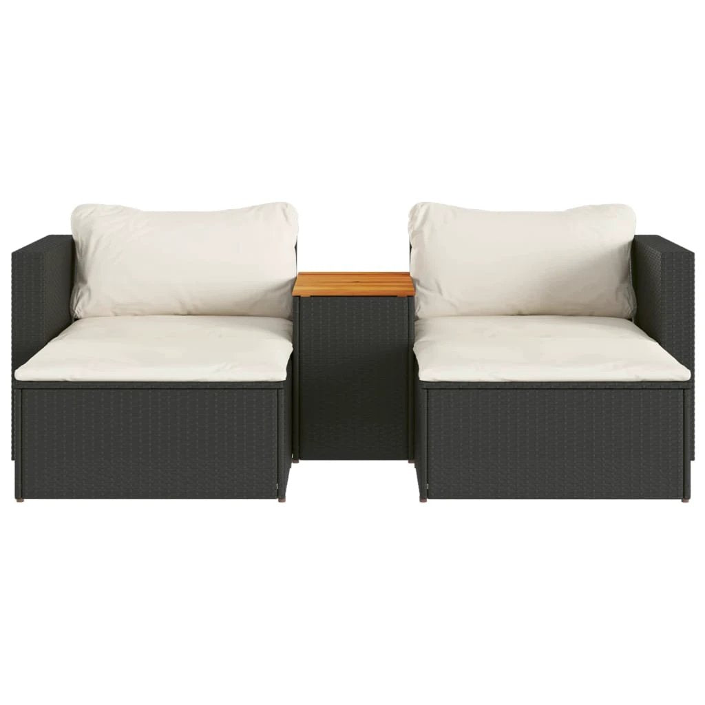 vidaXL vidaXL 5 Piece Garden Sofa Set with Cushions Black Poly Rattan Acacia - Garden Sofa Sets