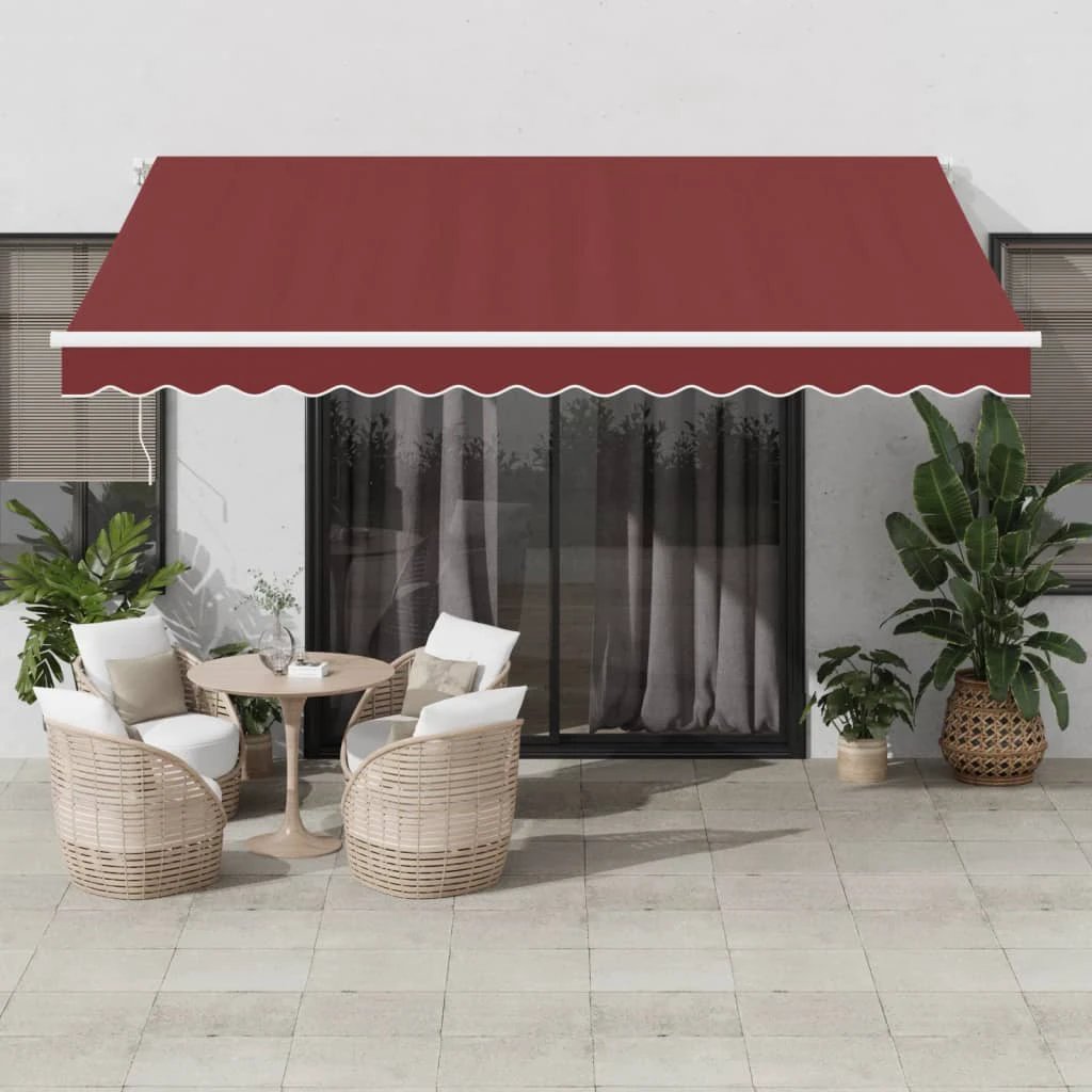 vidaXL VidaXL Manual Retractable Awning 400x350 Burgundy UV Resistant Patio Shade For Outdoors - Cover