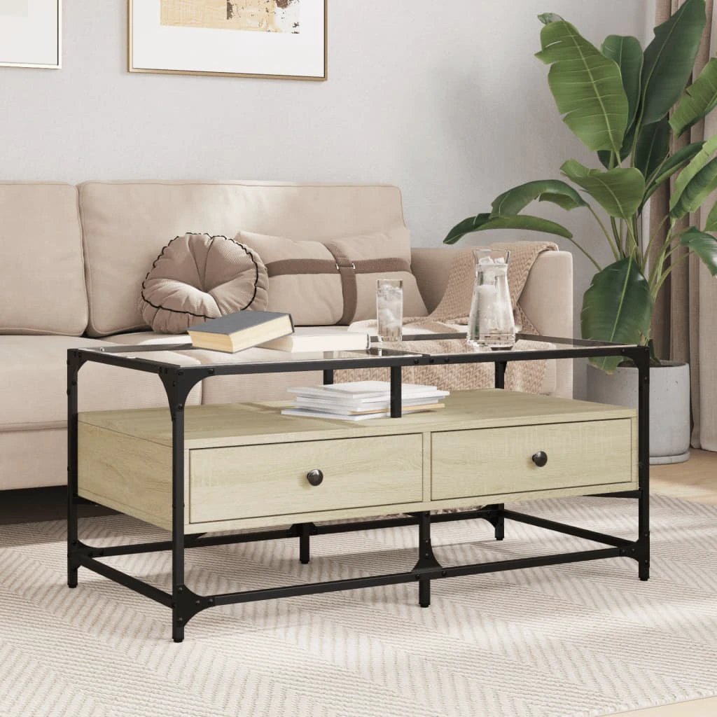 VidaXL Coffee Table 98.5x50x45 cm Glass Top Black Steel by vidaXL