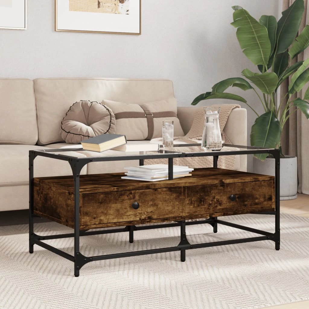 VidaXL Coffee Table 98.5x50x45 cm Glass Top Black Steel by vidaXL