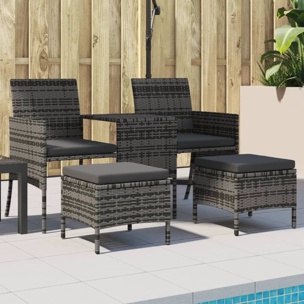 vidaXL vidaXL Garden Sofa 2-Seater with Table and Stools Brown Poly Rattan - Garden Sofa Sets