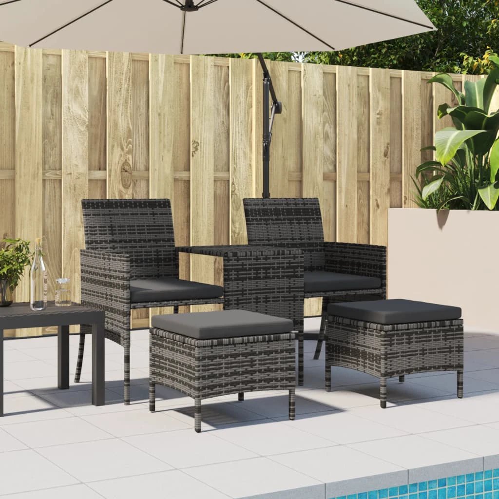 vidaXL Garden Sofa 2-Seater with Table and Stools Brown Poly Rattan by vidaXL