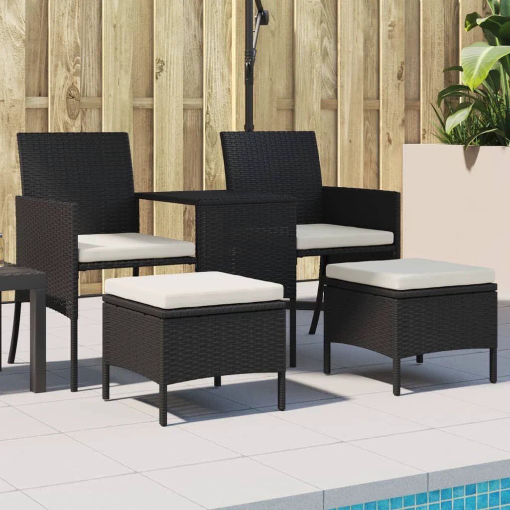 vidaXL Garden Sofa 2-Seater with Table and Stools Brown Poly Rattan by vidaXL