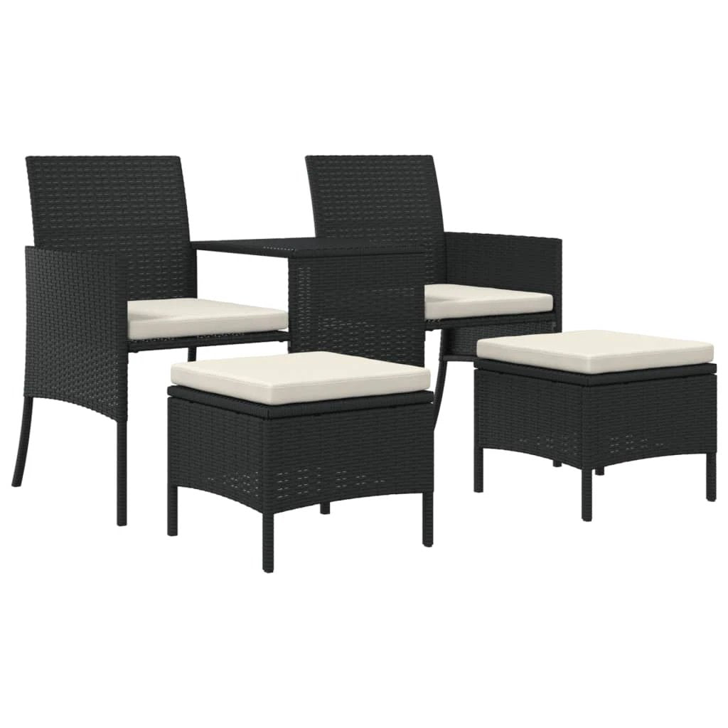 vidaXL Garden Sofa 2-Seater with Table and Stools Brown Poly Rattan by vidaXL