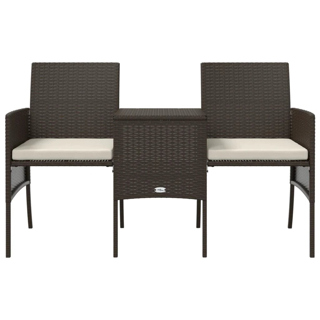vidaXL Garden Sofa 2-Seater with Table and Stools Brown Poly Rattan by vidaXL