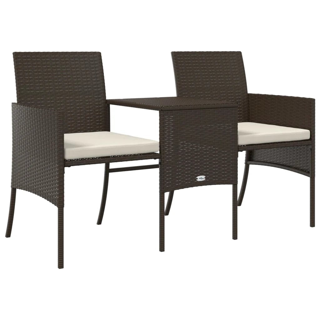 vidaXL Garden Sofa 2-Seater with Table and Stools Brown Poly Rattan by vidaXL