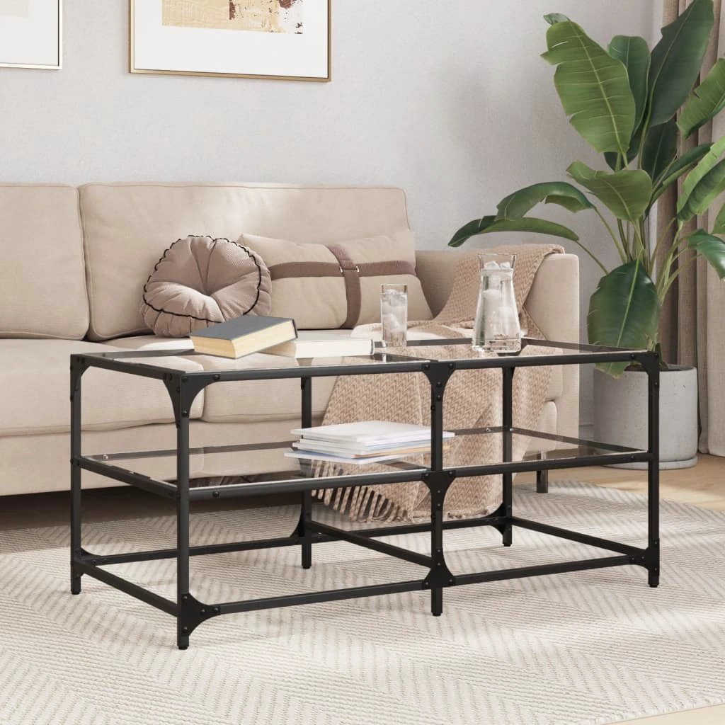 VidaXL Coffee Table 78.5x40x45 Glass Top Steel Living Room by vidaXL