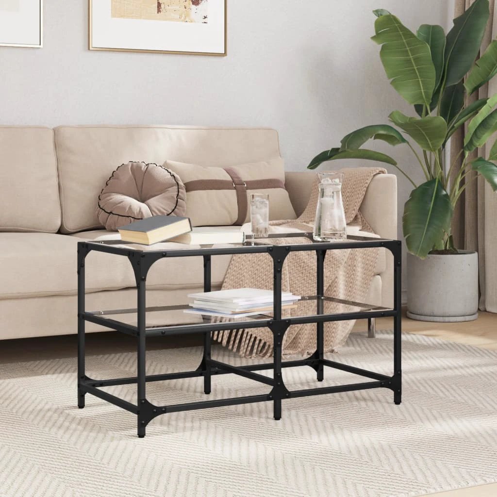 vidaXL VidaXL Coffee Table 78.5x40x45 Glass Top Steel Living Room - Coffee Table