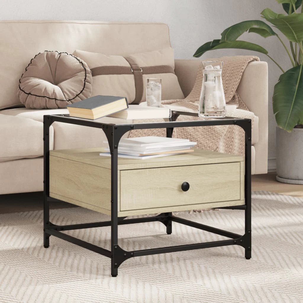 VidaXL Coffee Table 50x50x45 cm Glass Top Steel Living Room by vidaXL