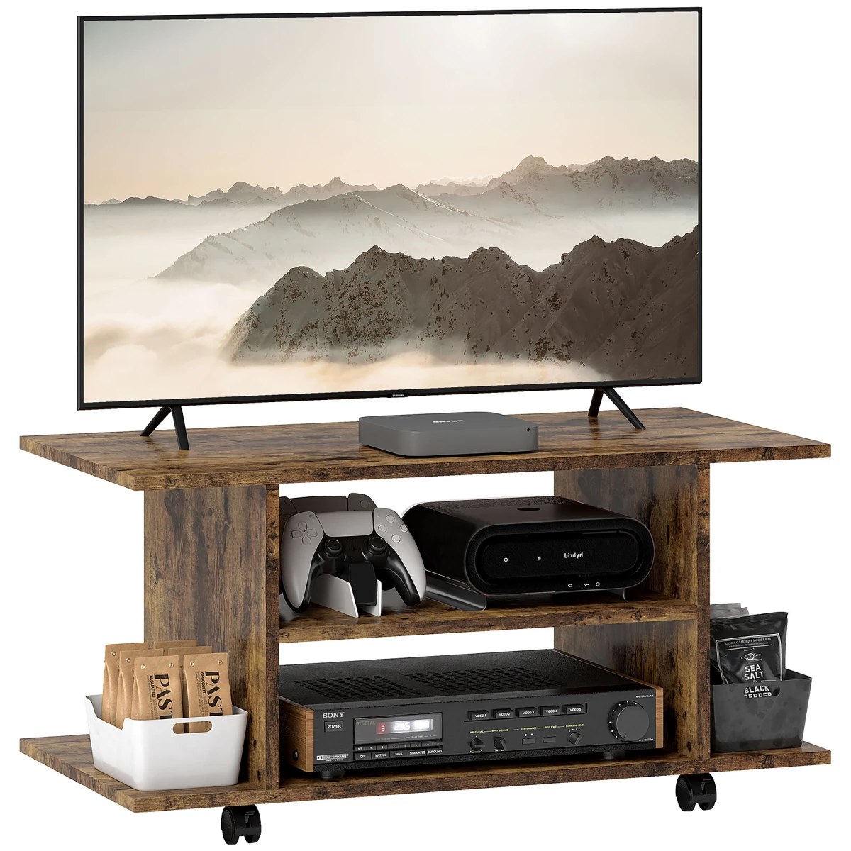 HOMCOM TV Cabinet Stand 3 Tier Shelves For Living Room by HOMCOM