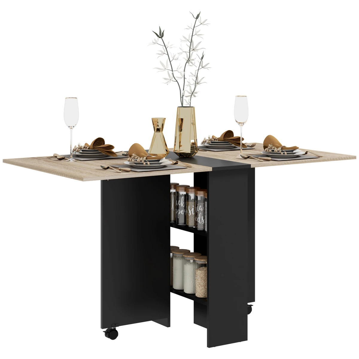 HOMCOM HOMCOM Drop Leaf Dining Table Compact With Wheels Oak Finish - Uncategorized