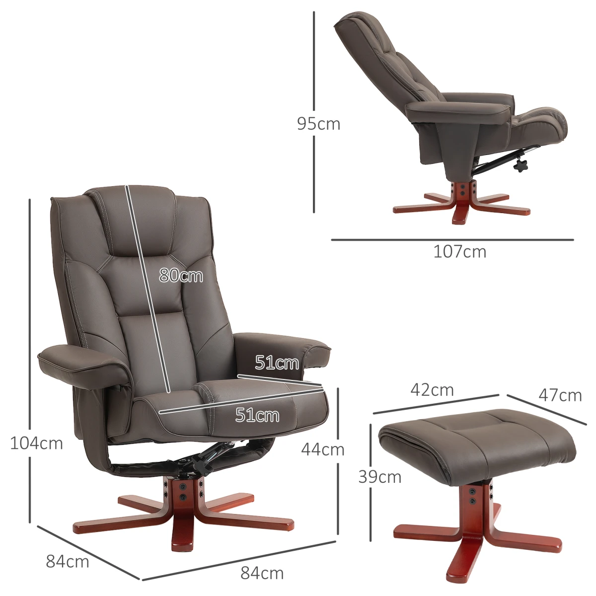 HOMCOM HOMCOM Reclining Armchair With Footstool For Living Room - Recliner