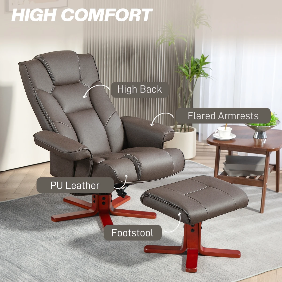 HOMCOM HOMCOM Reclining Armchair With Footstool For Living Room - Recliner
