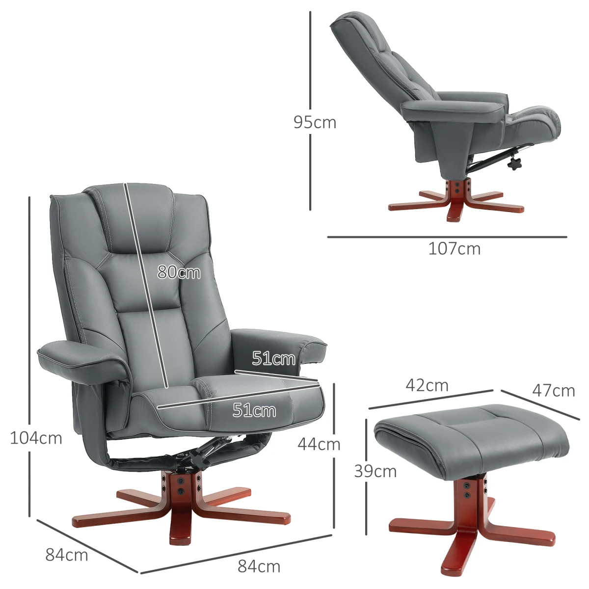 HOMCOM HOMCOM Reclining Armchair With Footstool For Living Room - Recliner