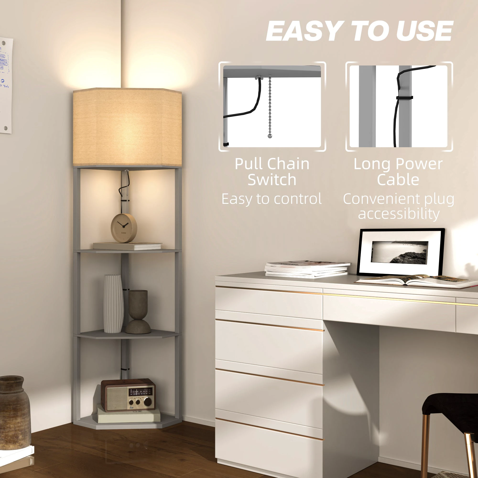 HOMCOM Corner Floor Lamp with Shelves for Living Room Use by HOMCOM