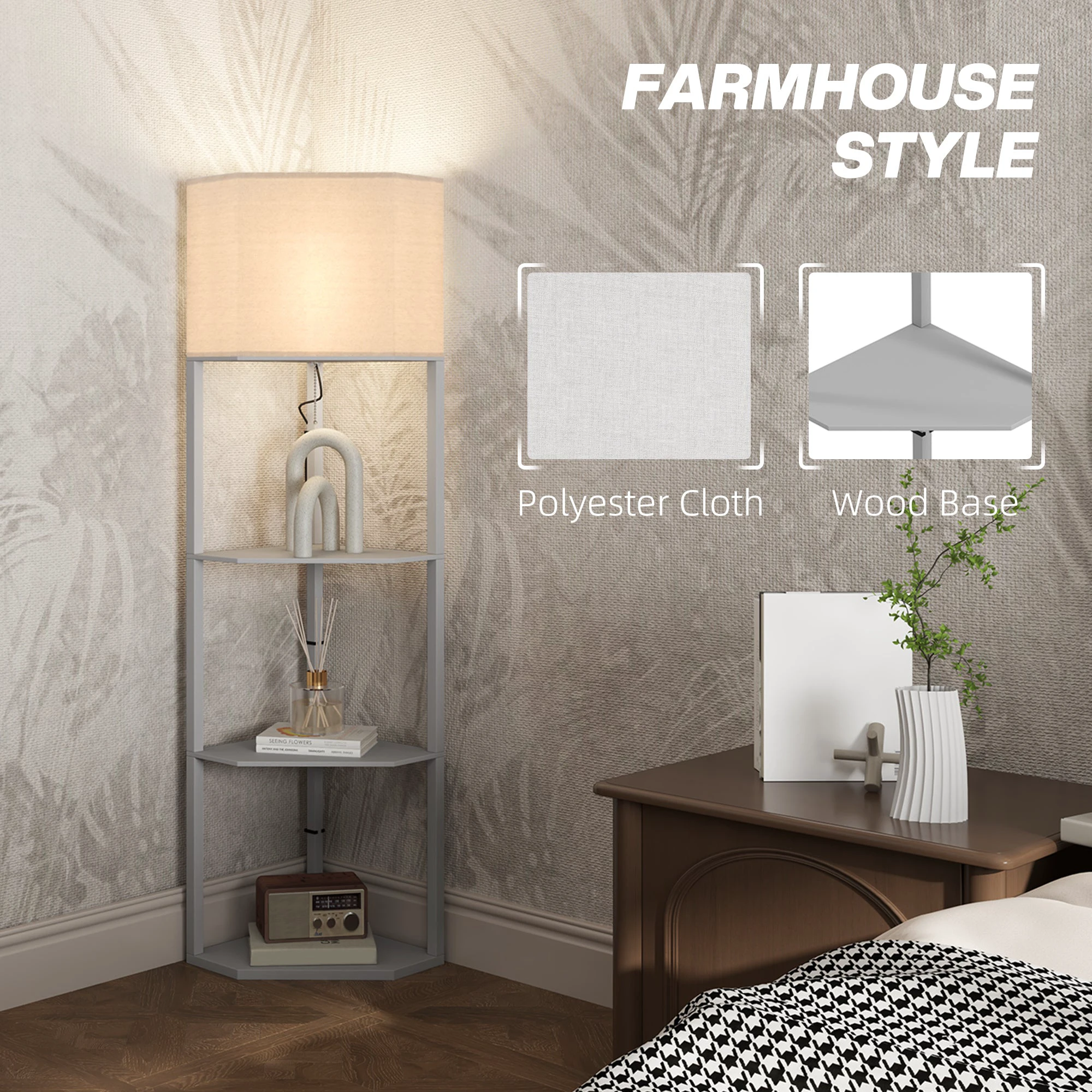 HOMCOM Corner Floor Lamp with Shelves for Living Room Use by HOMCOM