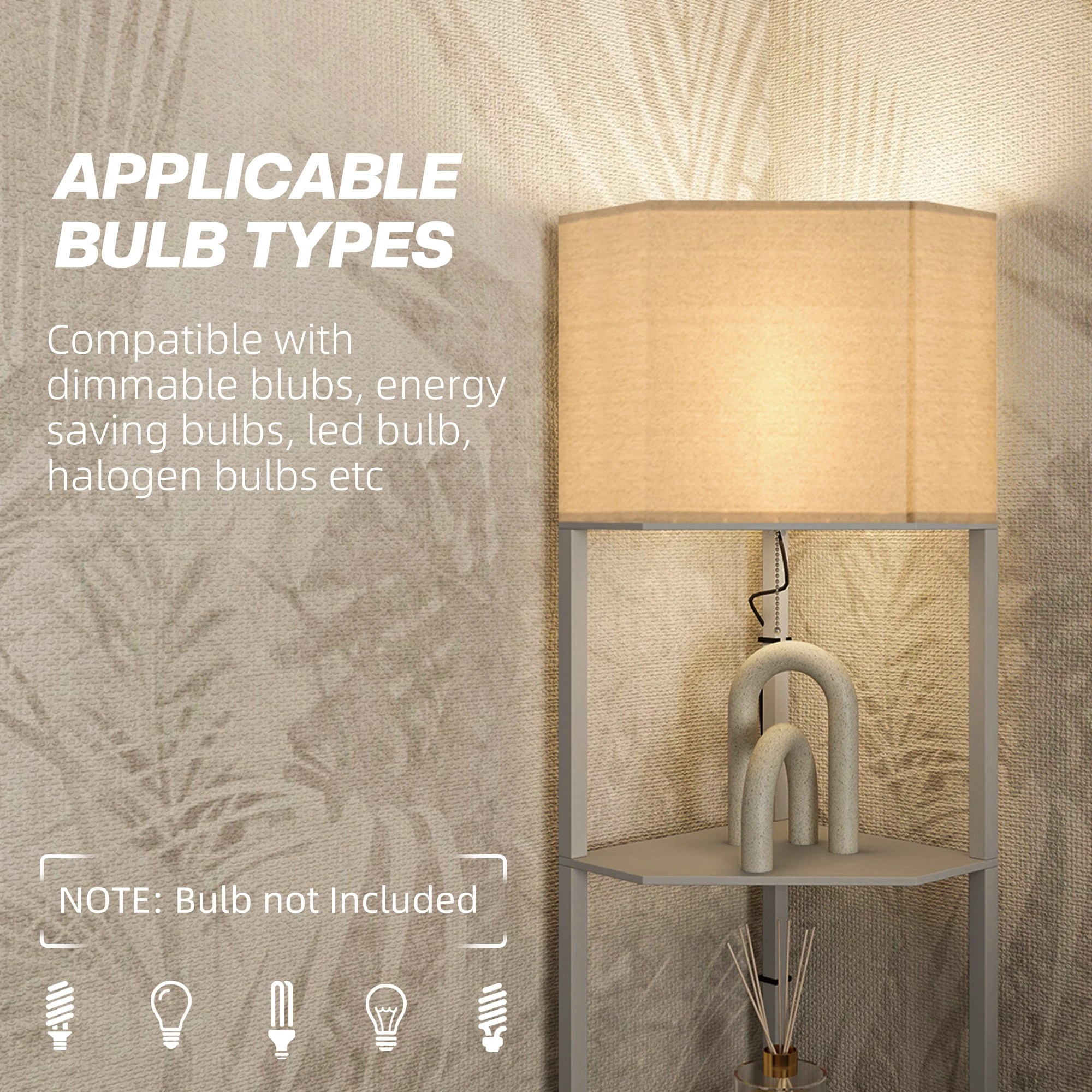 HOMCOM Corner Floor Lamp with Shelves for Living Room Use by HOMCOM