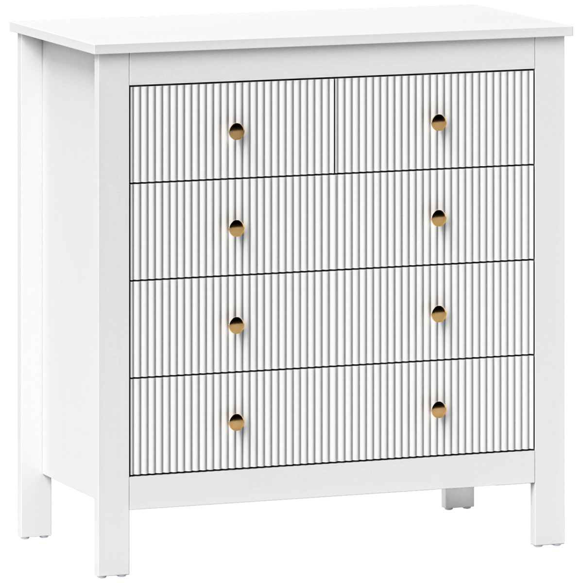 HOMCOM HOMCOM Fluted 5 Drawer Chest Dresser With Gold Tone Handles Anti Tip Design For Bedroom Organization - Chest of Drawers