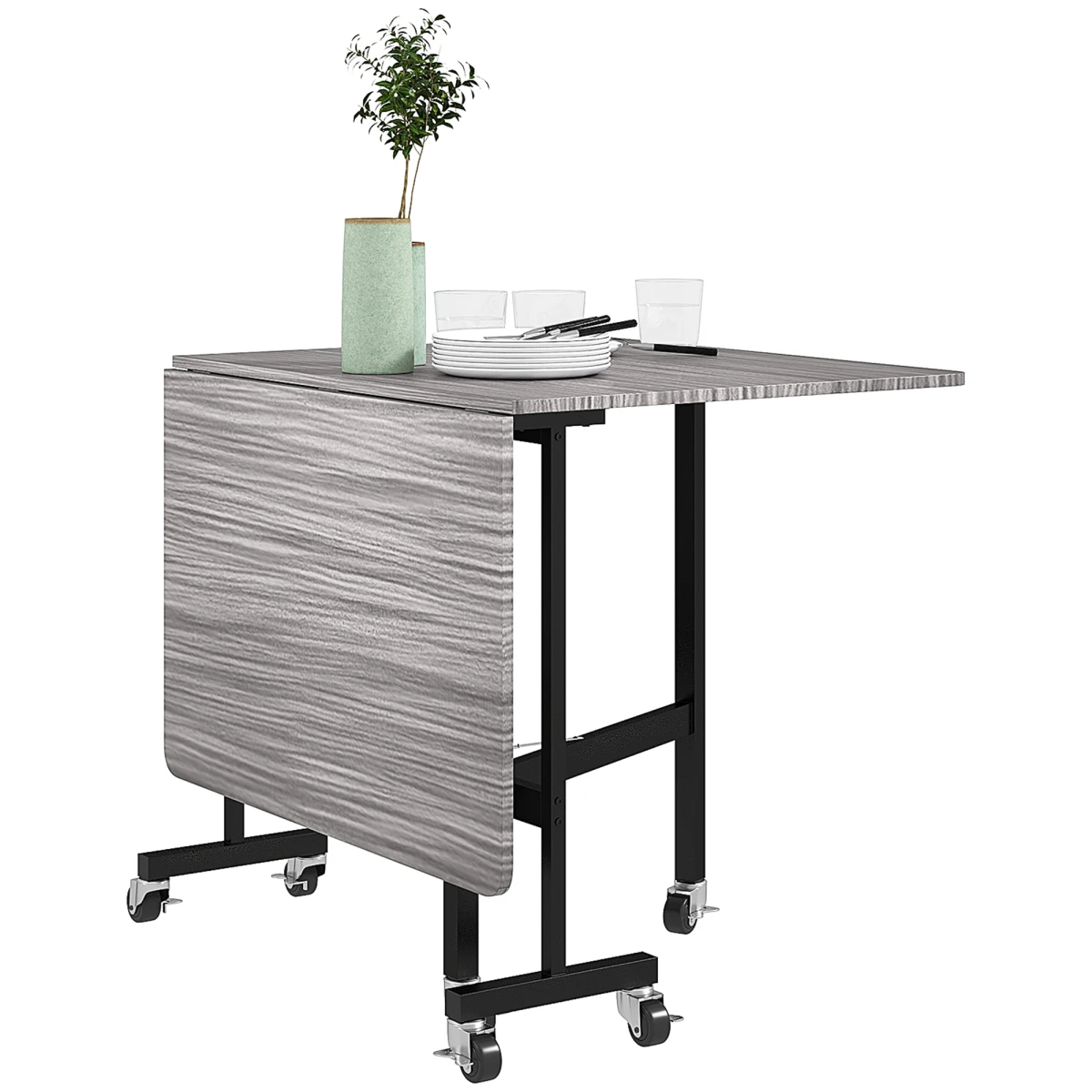 HOMCOM Drop Leaf Table 26cm Folded Six Wheels Small Spaces - Dining Table