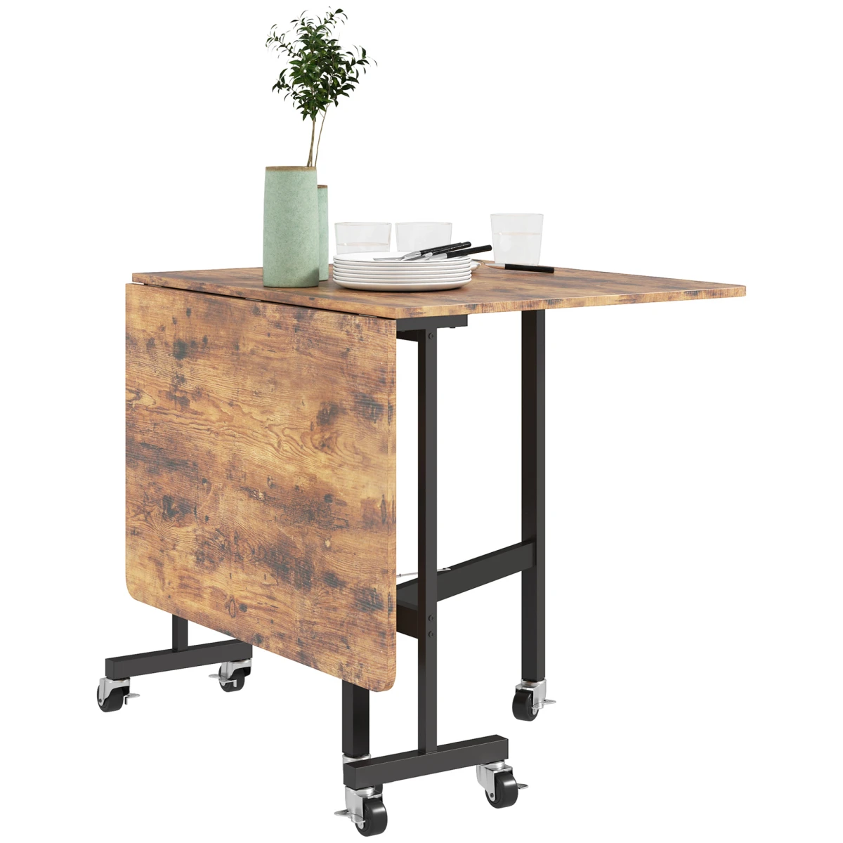 HOMCOM Drop Leaf Table 26cm Folded Six Wheels Small Spaces - Dining Table