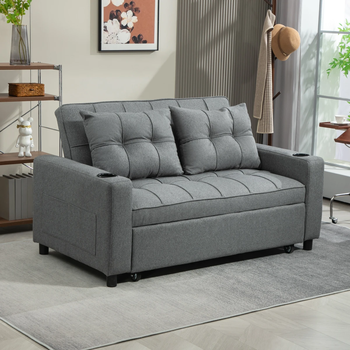 HOMCOM HOMCOM Two Seater Sofa Bed With Pockets For Living Room - Sofa Bed