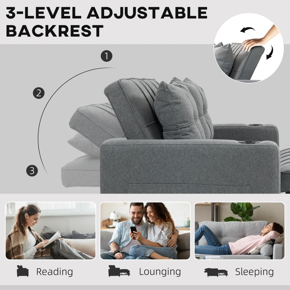 HOMCOM Two Seater Sofa Bed With Pockets For Living Room by HOMCOM