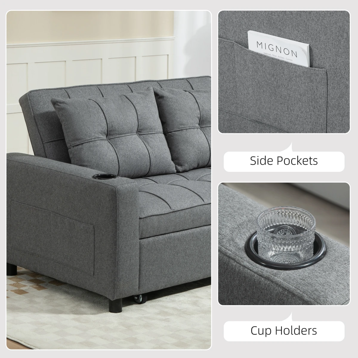 HOMCOM Two Seater Sofa Bed With Pockets For Living Room by HOMCOM