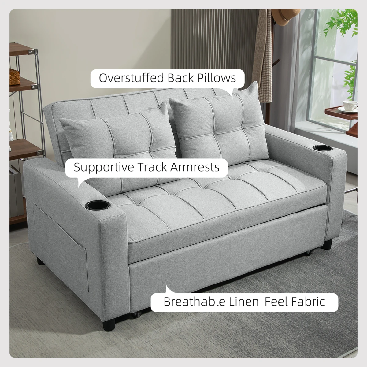 HOMCOM HOMCOM Two Seater Sofa Bed With Pockets For Living Room - Sofa Bed
