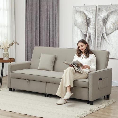 HOMCOM Reversible L-Shaped Sectional Sofa Bed with Eucalyptus Wood Frame and Velvet Upholstery for Small Space Living by HOMCOM