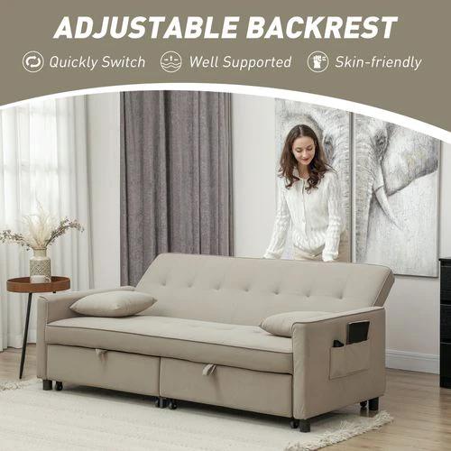 HOMCOM Reversible L-Shaped Sectional Sofa Bed with Eucalyptus Wood Frame and Velvet Upholstery for Small Space Living by HOMCOM