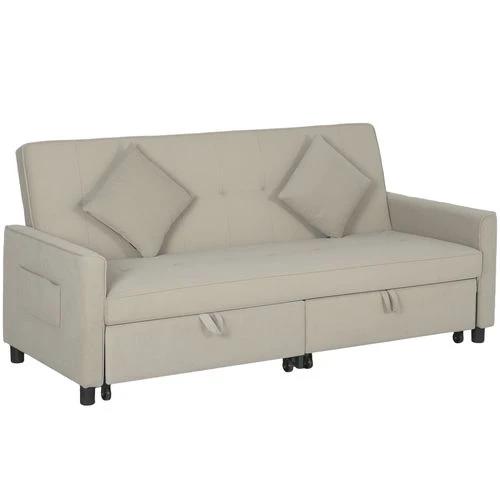 HOMCOM Reversible L-Shaped Sectional Sofa Bed with Eucalyptus Wood Frame and Velvet Upholstery for Small Space Living - Sofa