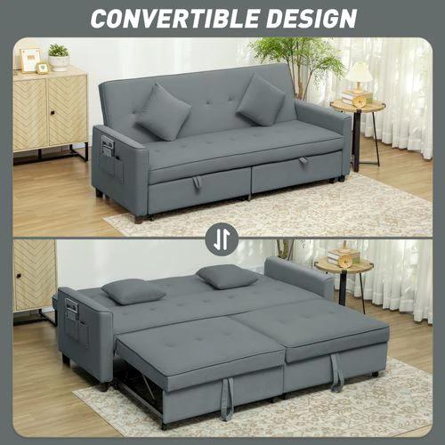 HOMCOM Reversible L-Shaped Sectional Sofa Bed with Eucalyptus Wood Frame and Velvet Upholstery for Small Space Living - Sofa