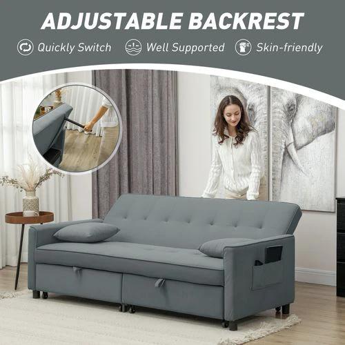 HOMCOM Reversible L-Shaped Sectional Sofa Bed with Eucalyptus Wood Frame and Velvet Upholstery for Small Space Living - Sofa