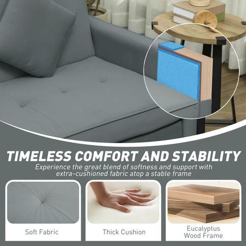 HOMCOM Reversible L-Shaped Sectional Sofa Bed with Eucalyptus Wood Frame and Velvet Upholstery for Small Space Living - Sofa