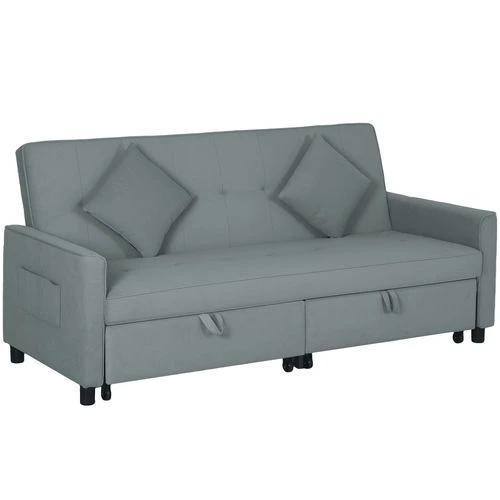 HOMCOM Reversible L-Shaped Sectional Sofa Bed with Eucalyptus Wood Frame and Velvet Upholstery for Small Space Living - Sofa