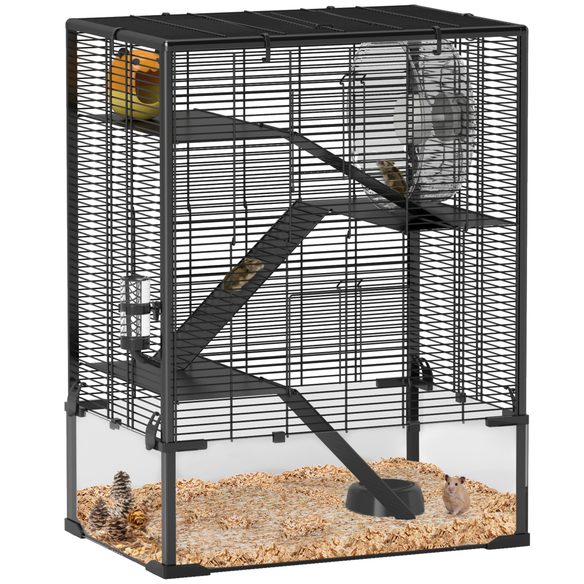 PawHut 4 Tiers Hamster Cage with Deep Tempered Glass Bottom, 60 x 40 x 80cm - from PawHut