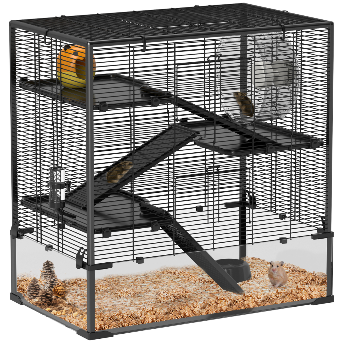 PawHut 4 Tiers Hamster Cage with Deep Tempered Glass Bottom, 60 x 40 x 80cm - from PawHut
