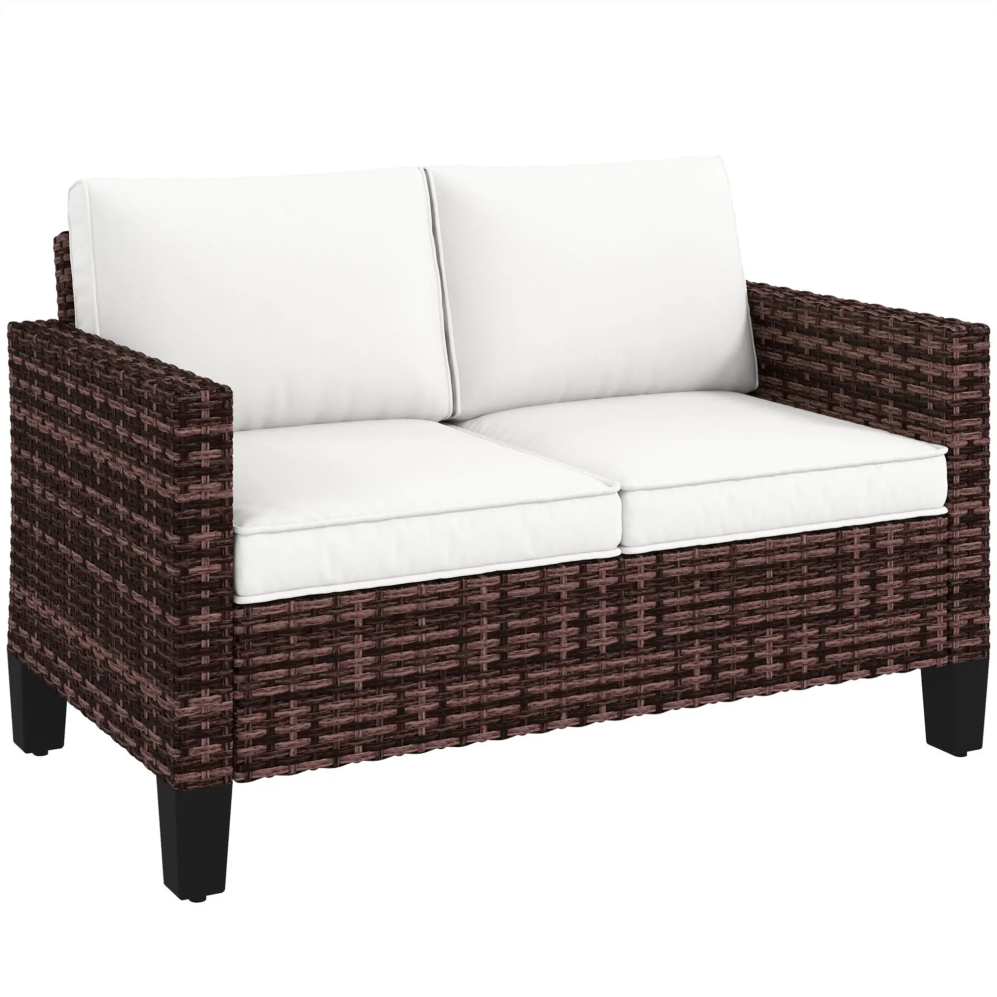 Outsunny Outsunny Rattan Sofa with Cushions, 2 Seater Garden Furniture - Garden Sofa Sets