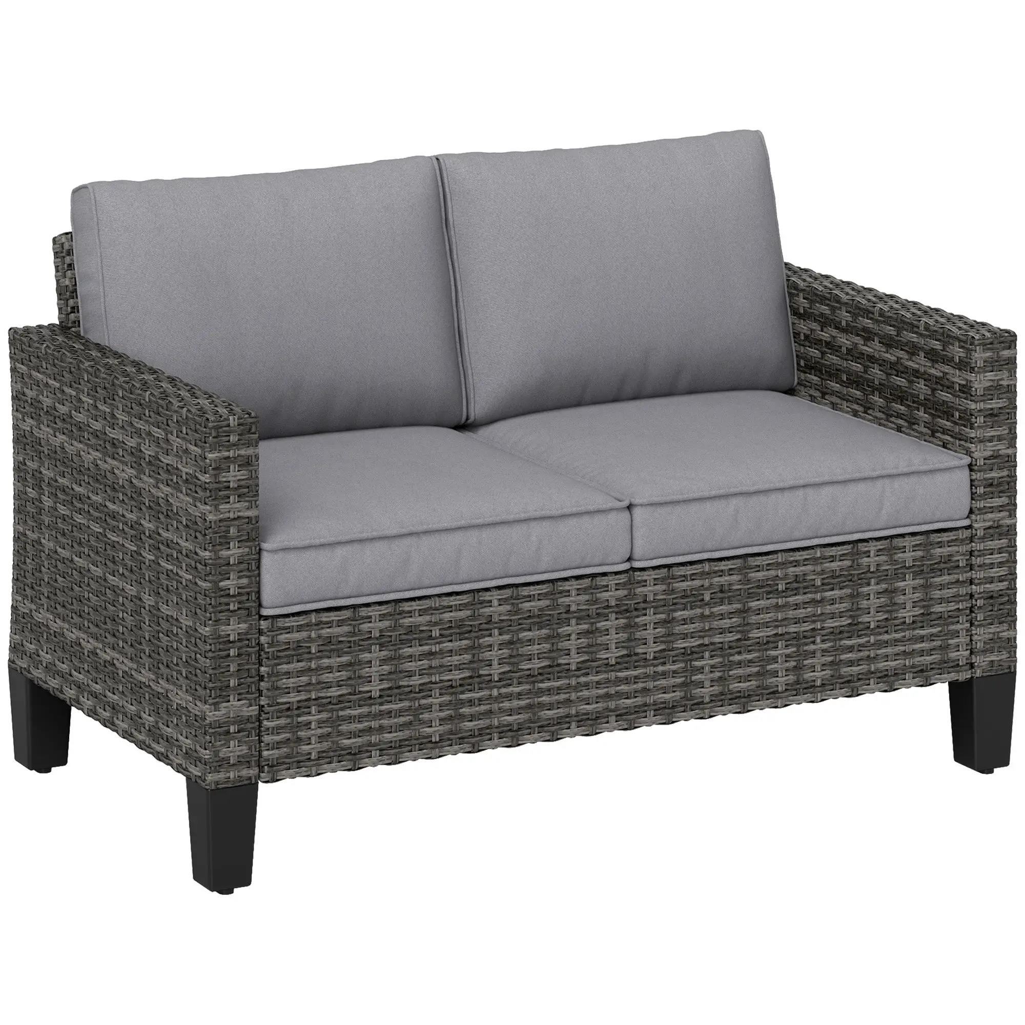 Outsunny Outsunny Rattan Sofa with Cushions, 2 Seater Garden Furniture - Garden Sofa Sets