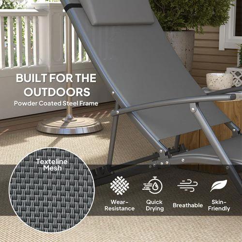 Outsunny Durable Adjustable Outdoor Recliner Chairs with Four-Level Backrest for Relaxing in the Garden or Patio - Sun Lounger
