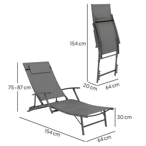Outsunny Durable Adjustable Outdoor Recliner Chairs with Four-Level Backrest for Relaxing in the Garden or Patio - Sun Lounger