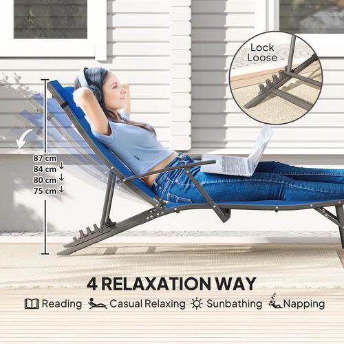Outsunny Durable Adjustable Outdoor Recliner Chairs with Four-Level Backrest for Relaxing in the Garden or Patio - Sun Lounger