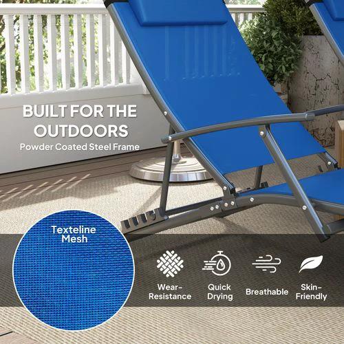 Outsunny Durable Adjustable Outdoor Recliner Chairs with Four-Level Backrest for Relaxing in the Garden or Patio - Sun Lounger